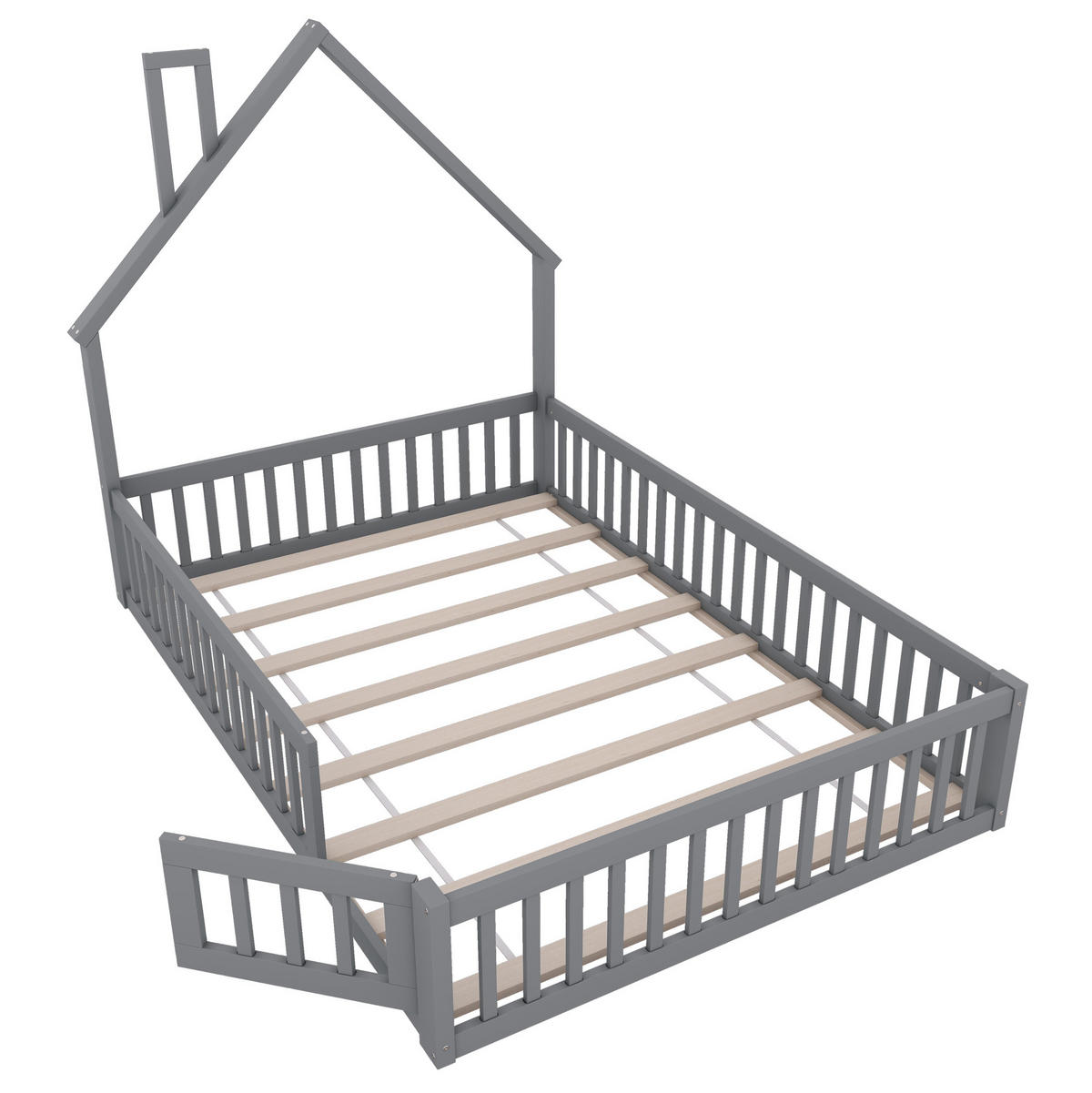 KINDERBETT mit Schutzgitter 140x200 cm Kiefernholz Grau - Grau, Holzwerkstoff (140/200cm) - Beauniv