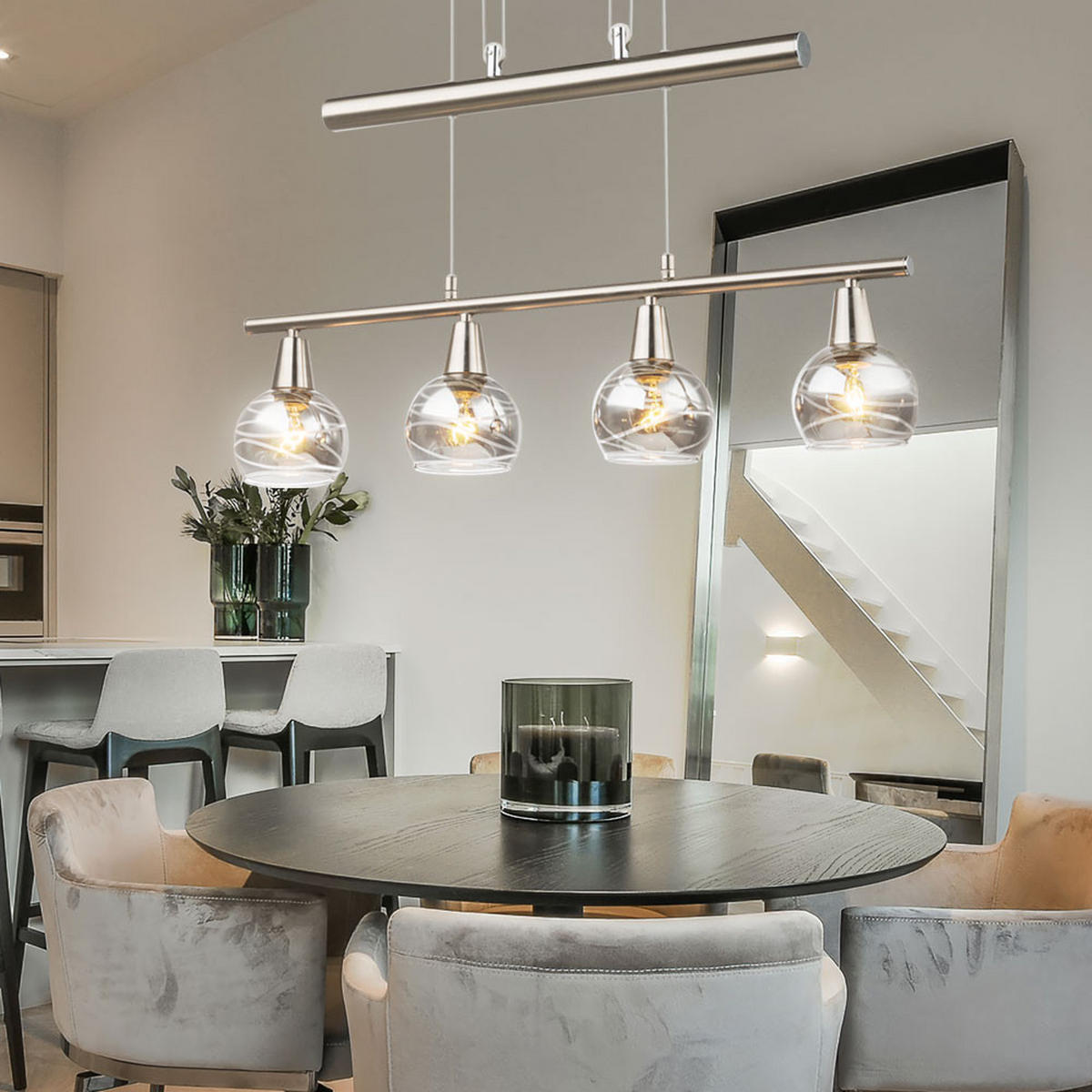 LED HÄNGELEUCHTE Metall Glas Grau - Grau, Glas (60/10/160cm) - Globo Lighting