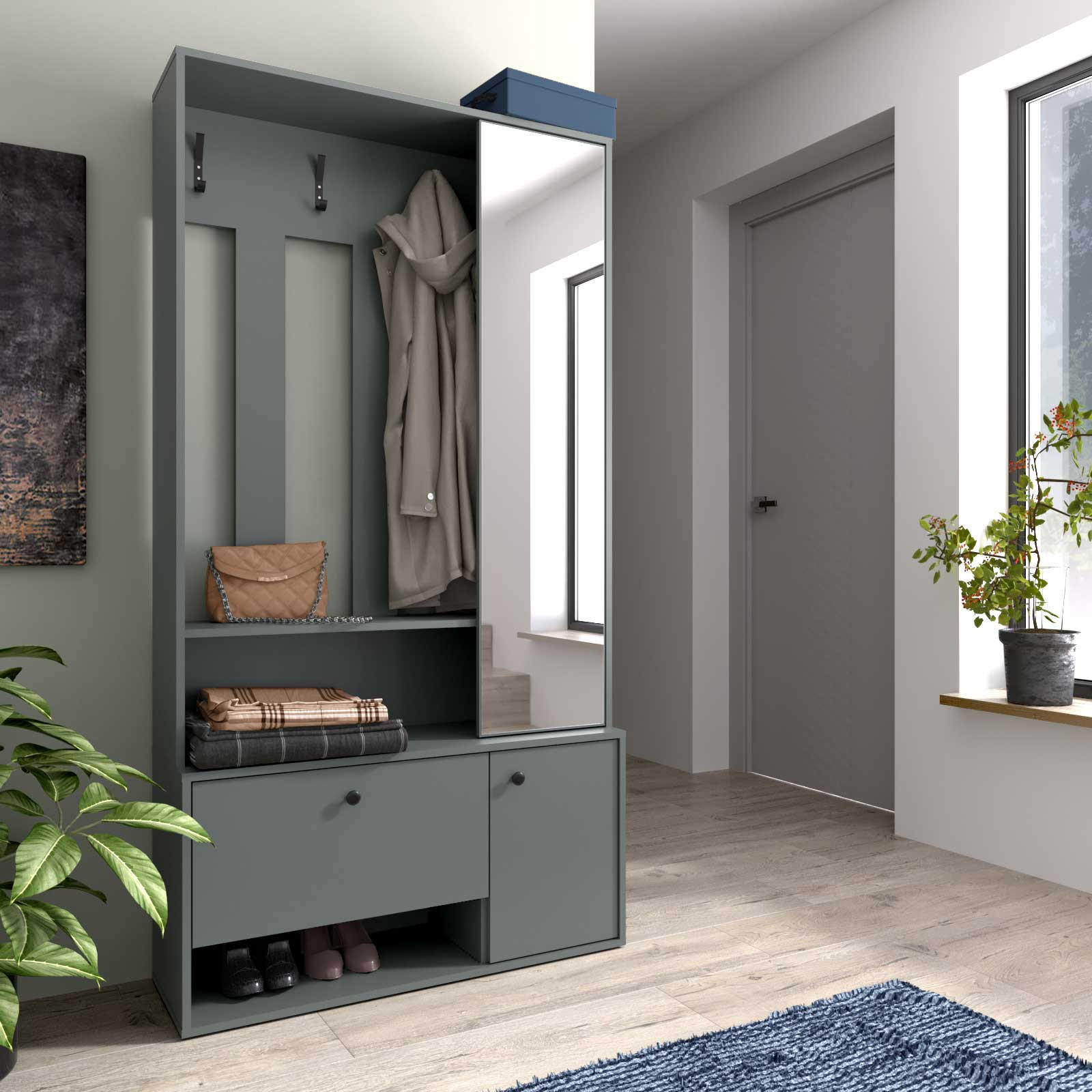 GARDEROBENSCHRANK Pots Plus mit zwei Türen grün - Grün, Holzwerkstoff (100/190/33cm) - Beautysofa