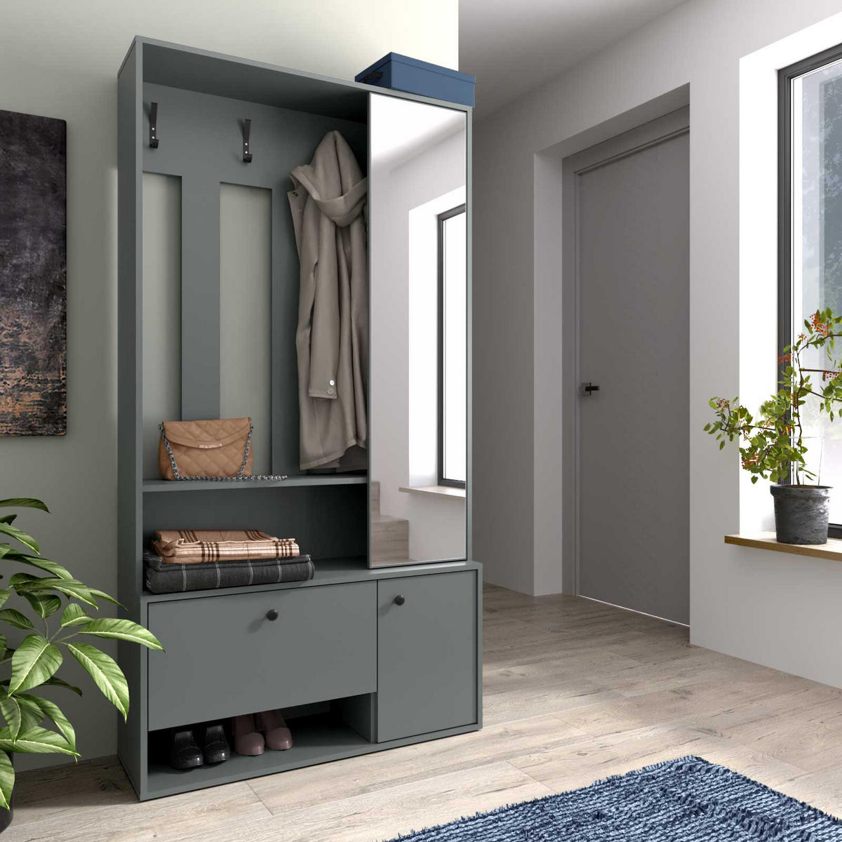 GARDEROBENSCHRANK Pots Plus mit zwei Türen grün - Grün, Holzwerkstoff (100/190/33cm) - Beautysofa