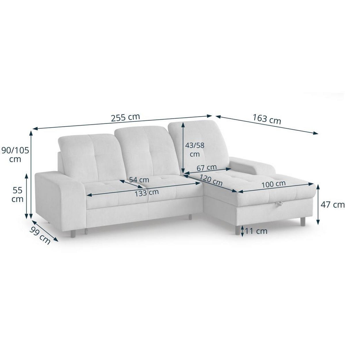 ECKSCHLAFSOFA Leon L Grün - Schwarz/Grün, Kunststoff/Textil (255/120cm) - Beautysofa