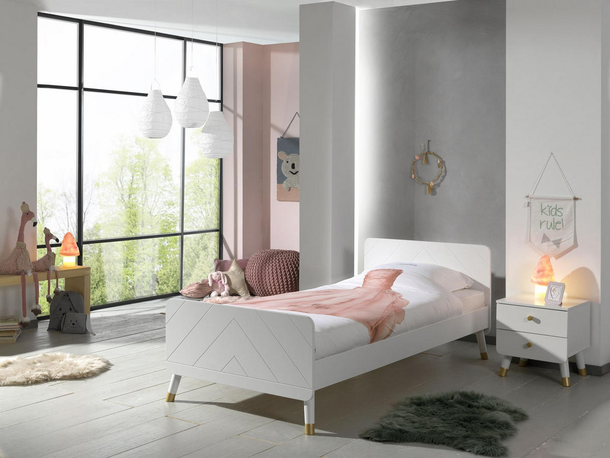BETT mit Nachtkommode Kamillah aus MDF in Satin Weiß - Weiß, Holzwerkstoff (90/200cm) - 58aufmkessel