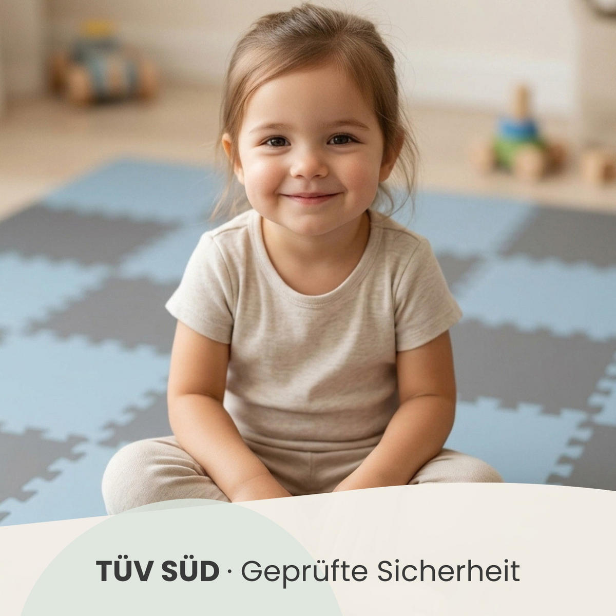 SPIELMATTE mit Rand - 180/90/1 cm Puzzlematte Blau Grau - Grau, Kunststoff (30/30cm) - Littletom