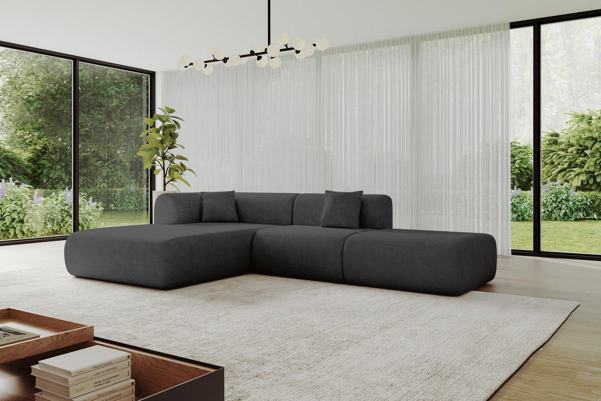 ECKSOFA Ottomane Links OVLY-L 289x176x71 Schwarz Samt - Schwarz, Holzwerkstoff/Kunststoff (176/289cm) - ALTDECOR