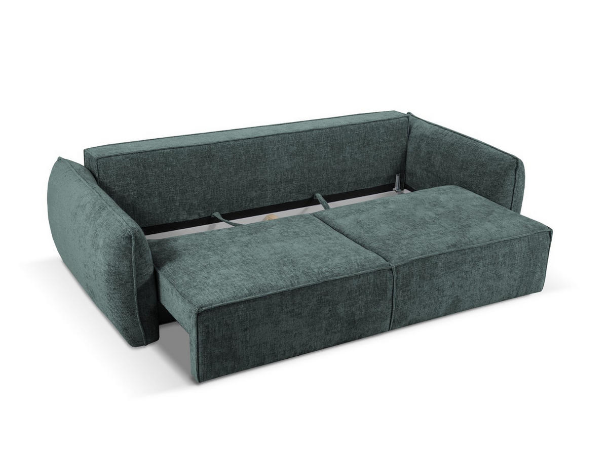 AUSKLAPPBARES-SOFA mit Bettkasten Kaelle aus Chenille-Stoff petrol 3 Sitzplätze - Petrol, Textil (97/91/244cm) - Micadoni