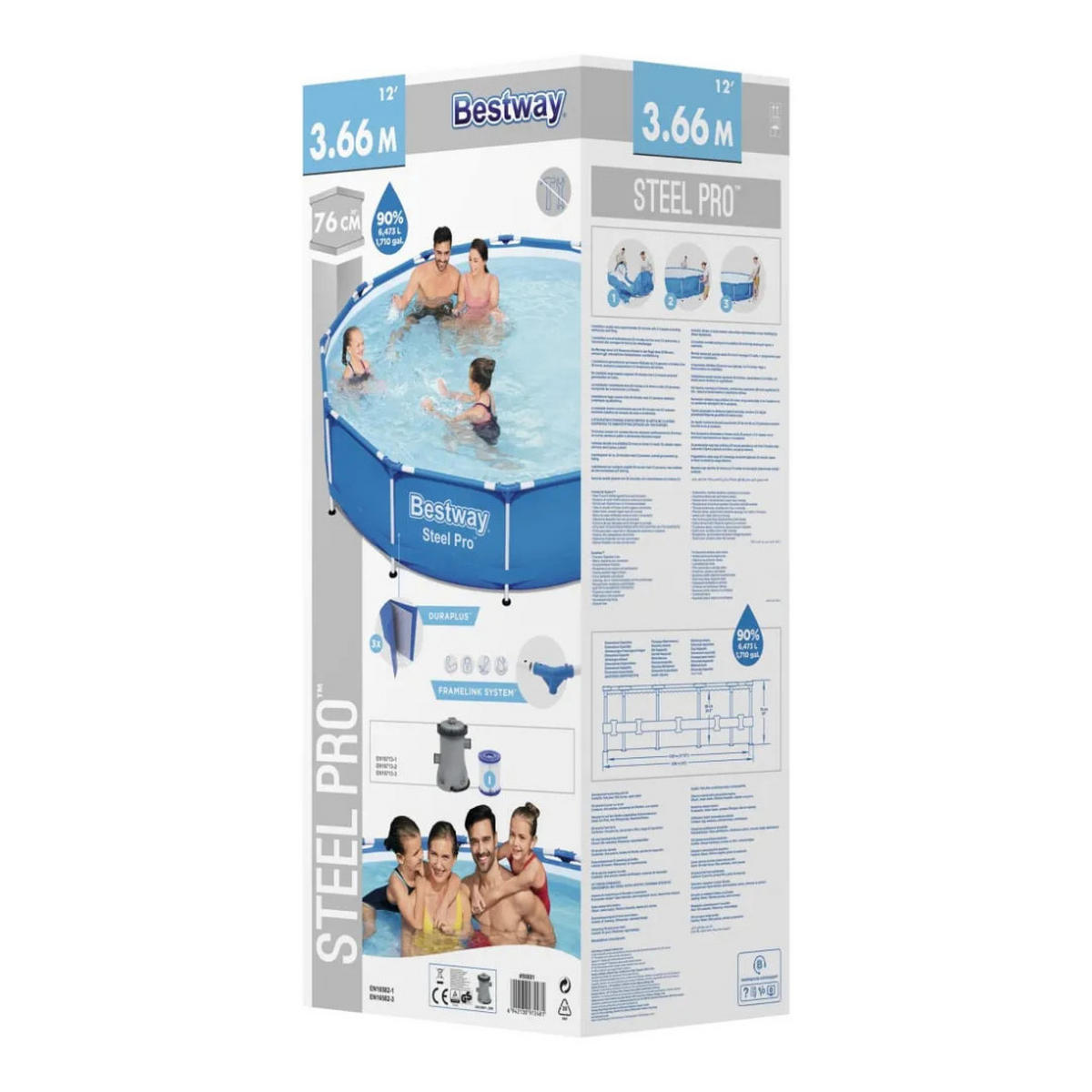 POOL Steel Pro Frame Pool Blau Ø366 × 76 cm Rund mit Filterpumpe - Blau, Kunststoff/Metall (366/76/366cm) - Bestway