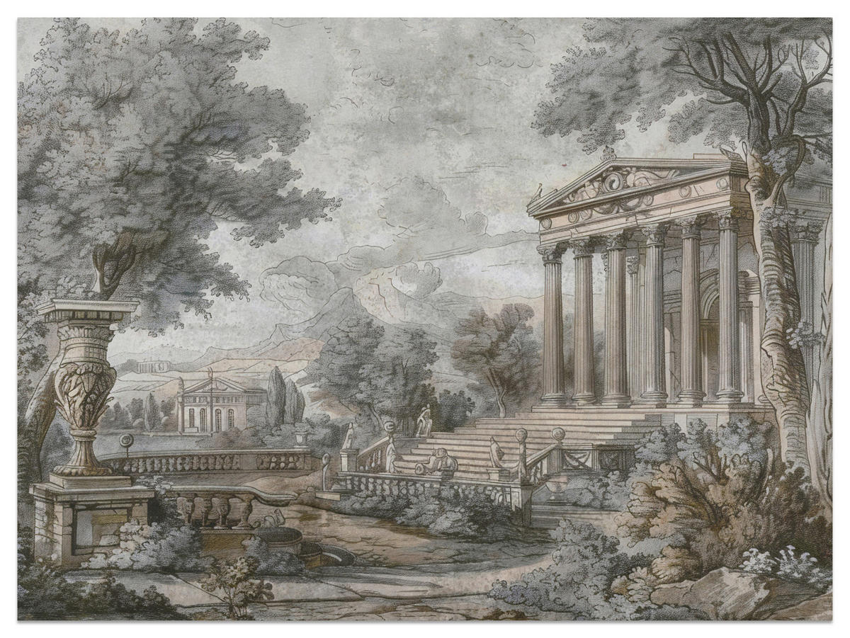 FOTOTAPETE Antike Architektur Bäume Landschaft 350x256 - Beige/Braun, Papier (350/256cm) - Muralo