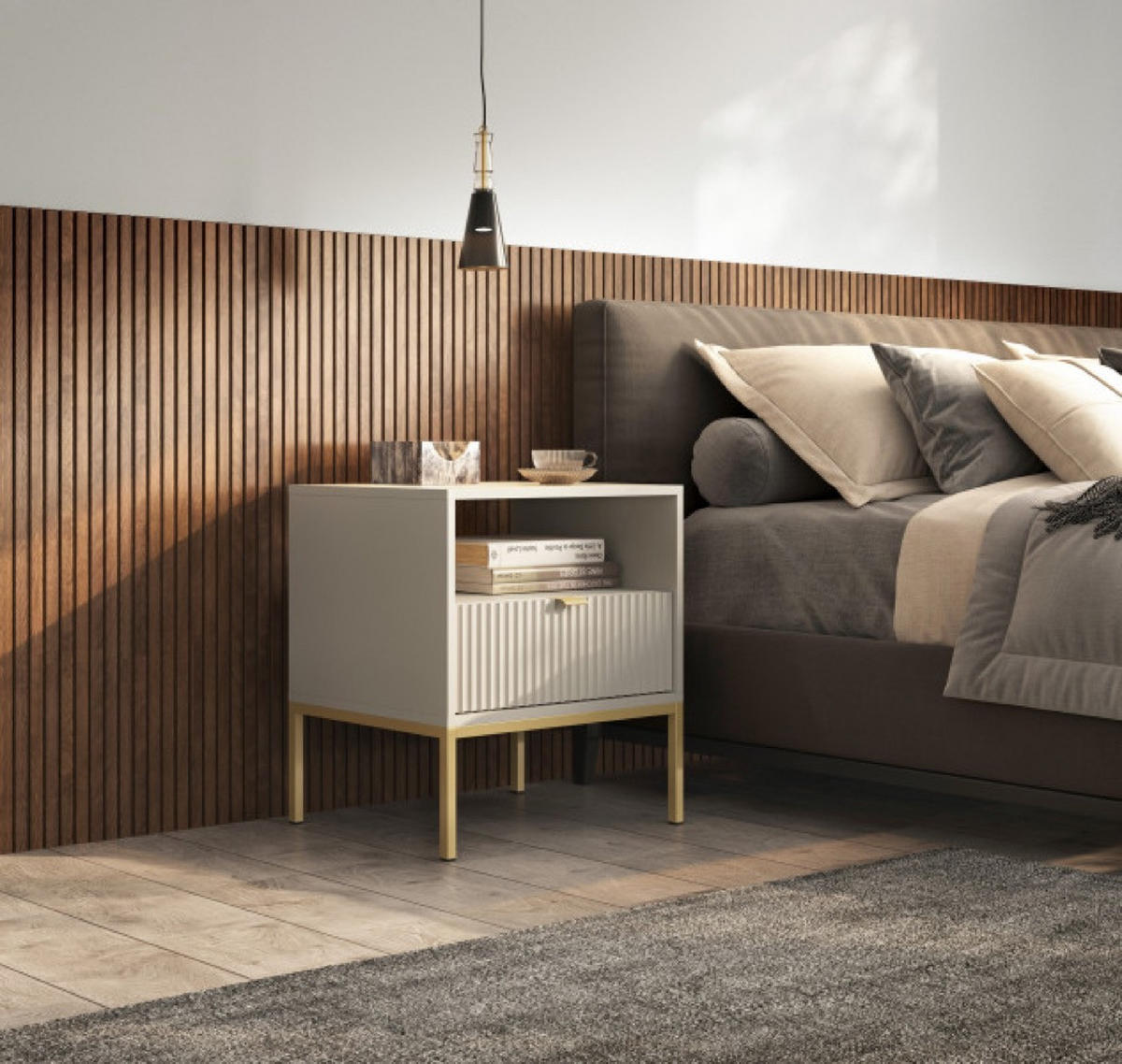 NACHTTISCH Kaschmir NEW Mit Goldfarbenen Beinen - Kaschmir/Ecru, Holzwerkstoff (54/56/39cm) - Sepro Meble