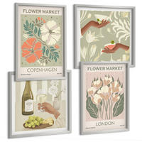 BILDER SET 4er Set - 50x50 cm & 40x60 cm Silberner Rahmen - Blumenposter Weinstadt - Silberfarben, Kunststoff (50/50cm) - TULUP