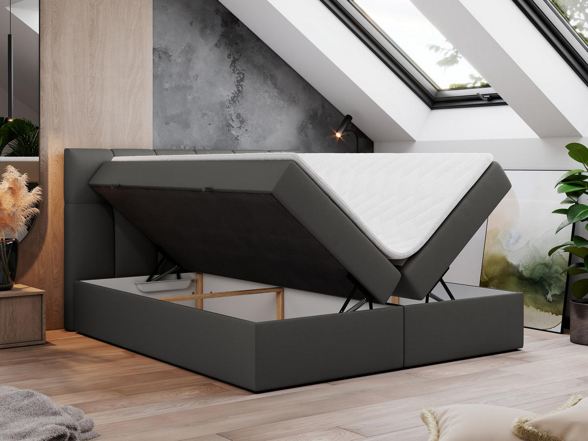 BOXBETT RICO 120/200 Dunkelgru Kunstleder - H3 - Dunkelgrau, Holz/Textil (120/200cm) - MKS