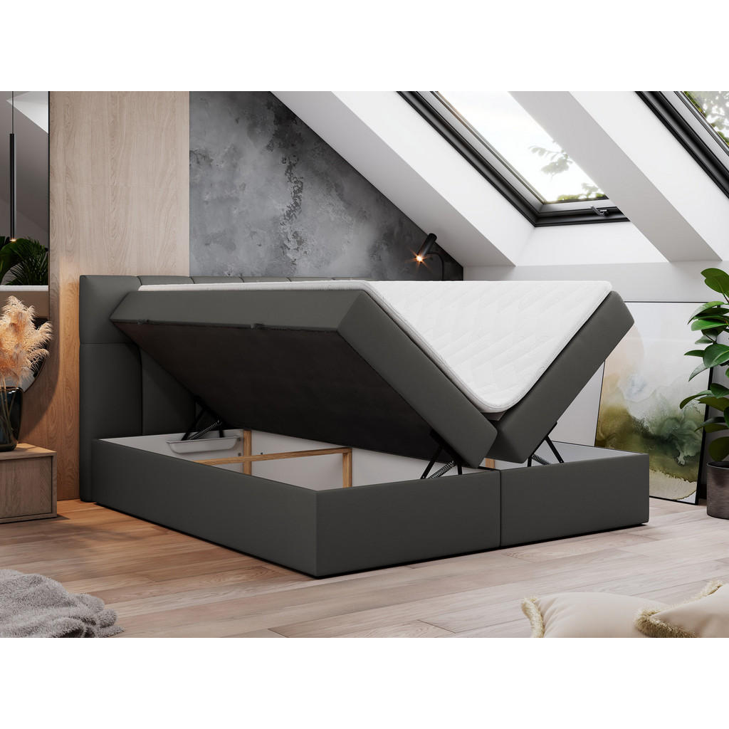 Thumbnail - MKS Boxbett, Dunkelgrau, Textil, 2-Sitzer, H3, Rechteckig, 180x200 cm, Schlafzimmer, Betten, Boxspringbetten