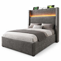 POLSTERBETT 90/200 cm in Grau mit Bettkasten, LED und USB/Type-C Leinen Design - Grau, Holzwerkstoff/Textil (90/200cm) - STILVORA