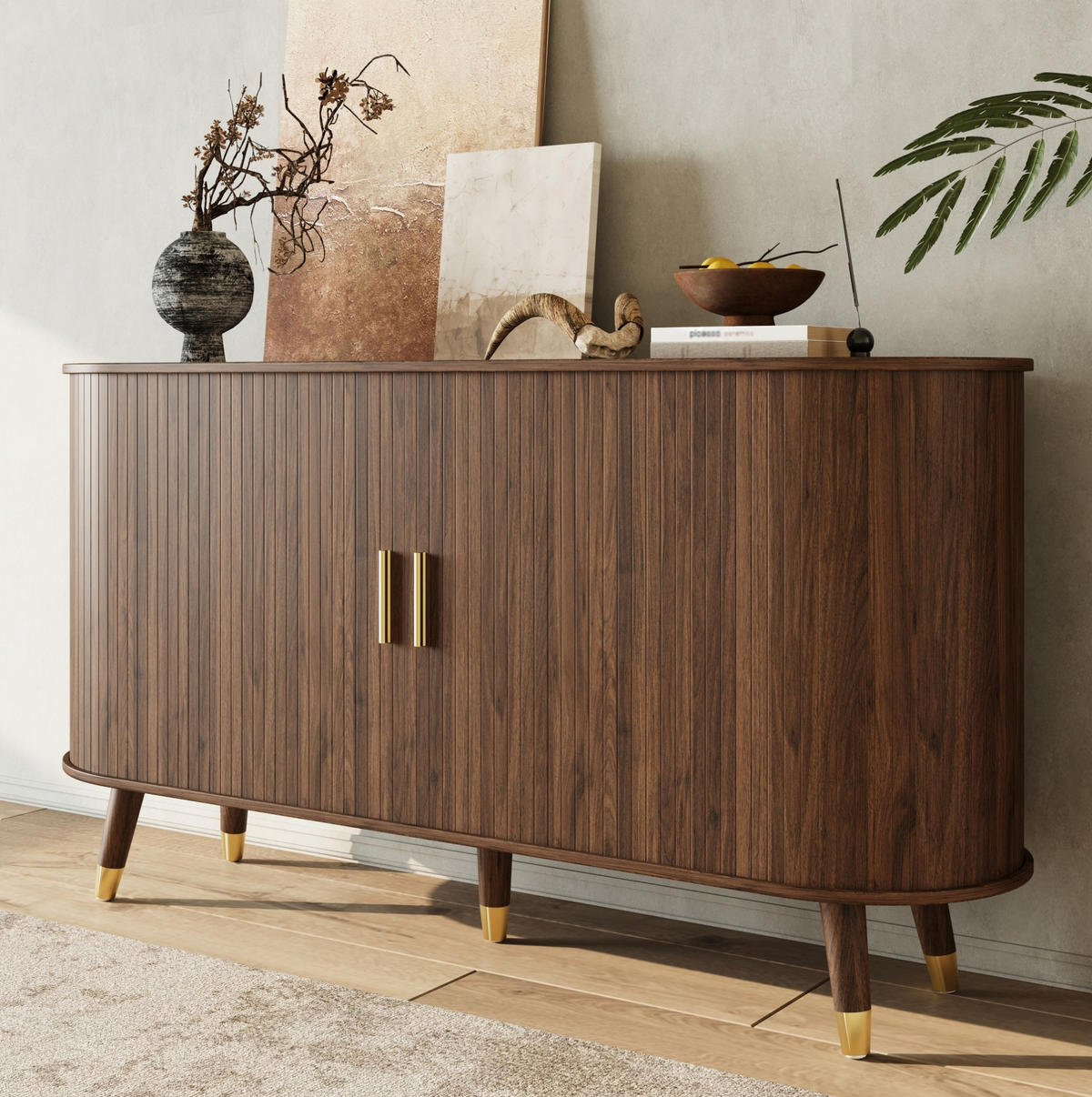 KOMMODE aus MDF 140x40x79,5cm in Nussbaum mit Schubladen - Nussbaumfarben, Holzwerkstoff (140/79.5/40cm) - Modfu