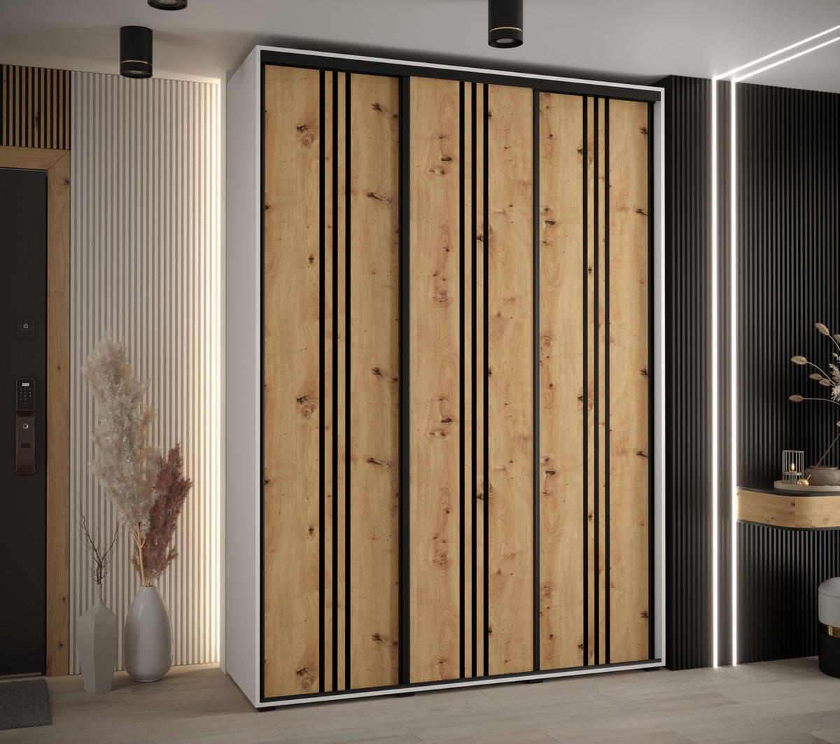 SCHWEBETÜRENSCHRANK 235,2/170/45 3-türig - Schwarz/Weiß, Holz/Metall (170/235/45cm) - Abiks Möbel