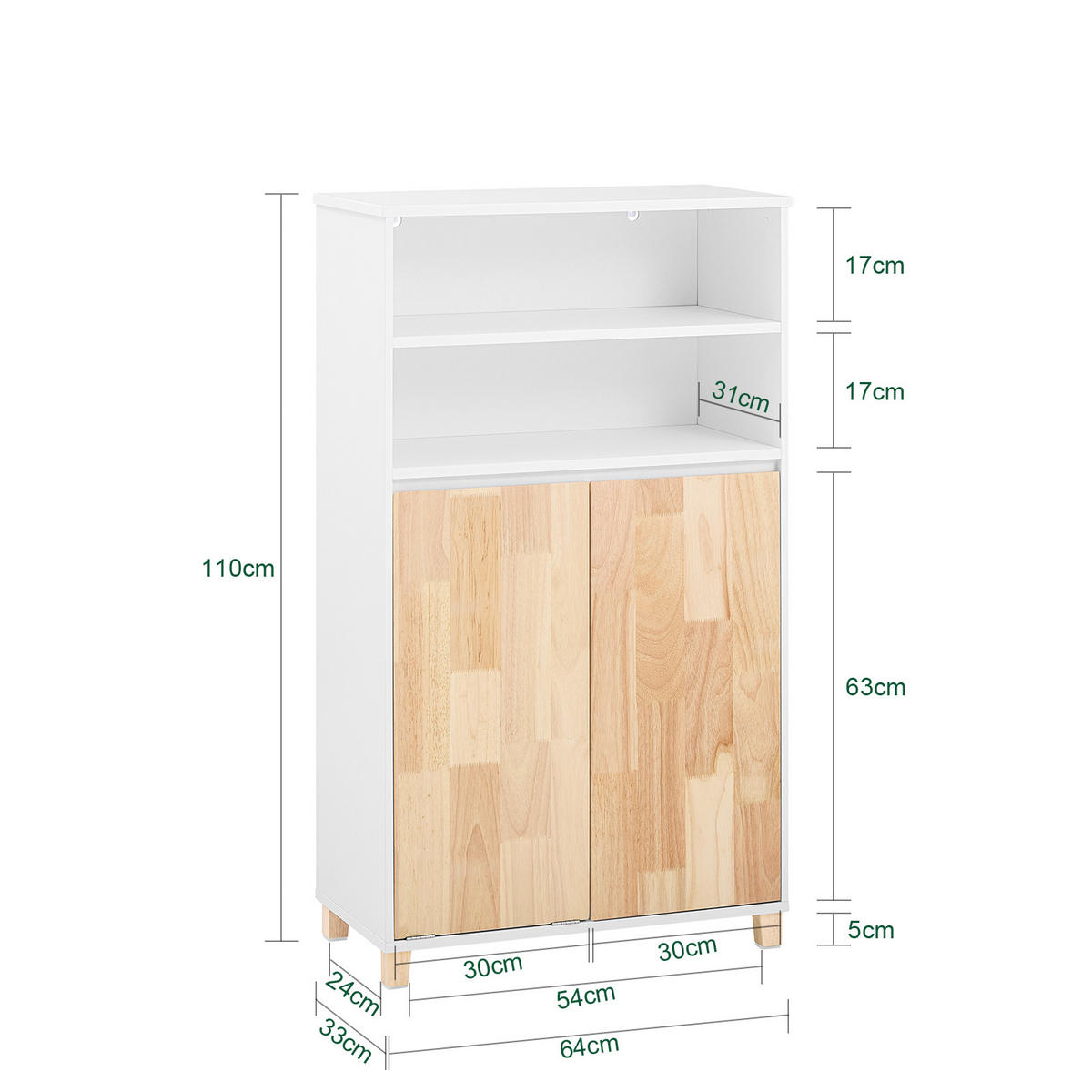 WÄSCHESCHRANK mit Wäschesack Weiß-Natur - Weiß/Naturfarben, Holz/Holzwerkstoff (64/110/33cm) - SoBuy