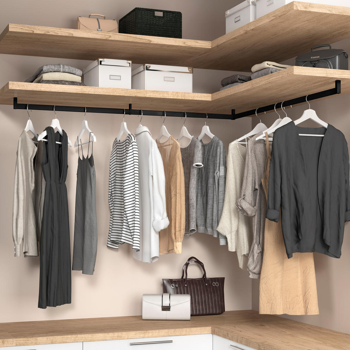 GARDEROBENSTANGEN Luxe, 1,15m mit Halterungen, Aluminium und Kunststoff, Tiefschwarz lackiert, texturiert 2er-set - Schwarz, Metall (120cm) - EMUCA