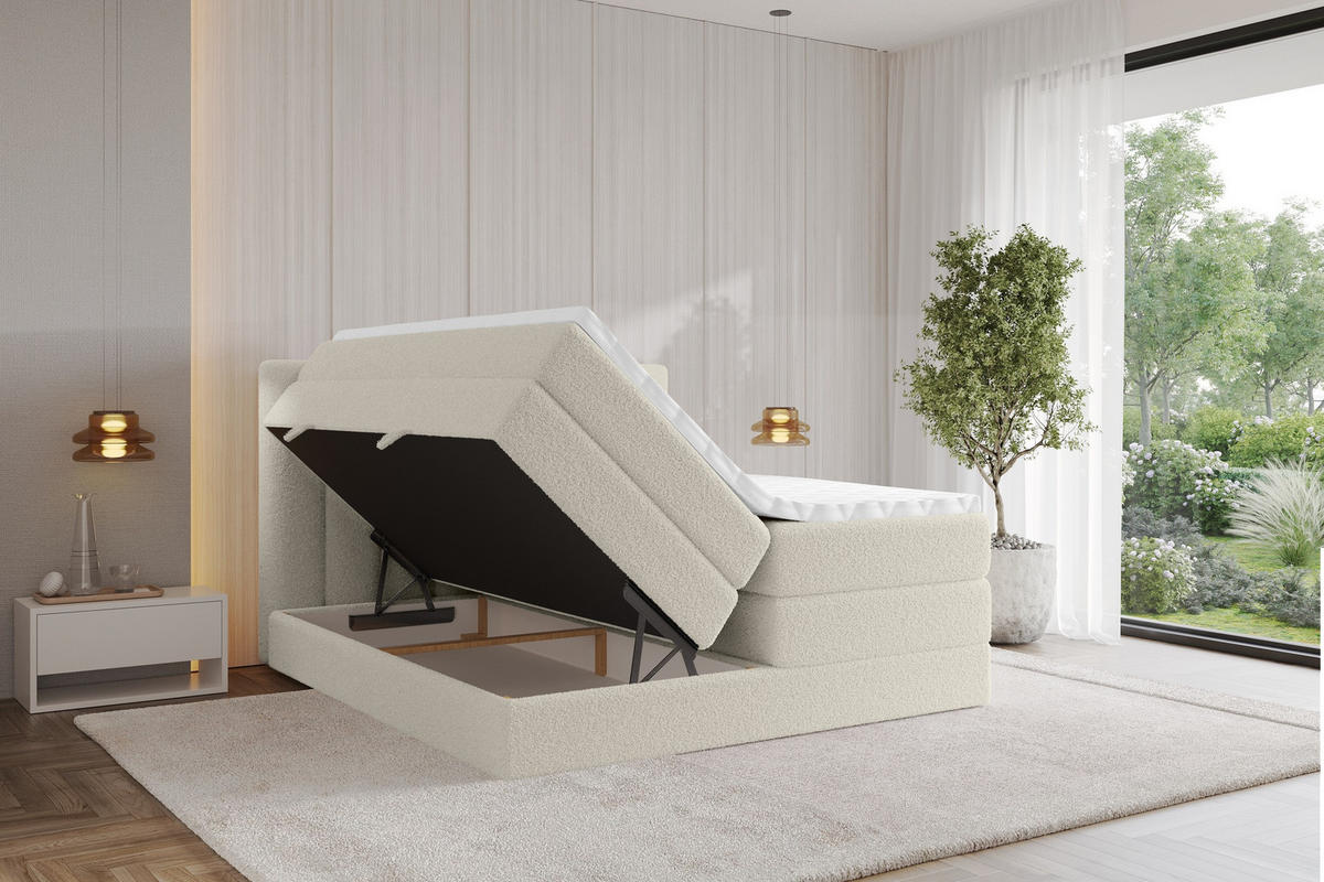 BOXSPRINGOVÁ POSTEL s matrací H3/H4 - OTTA KING - 120x200 cm Béžová - písková barva, kompozitní dřevo (120/200cm) - ALTDECOR