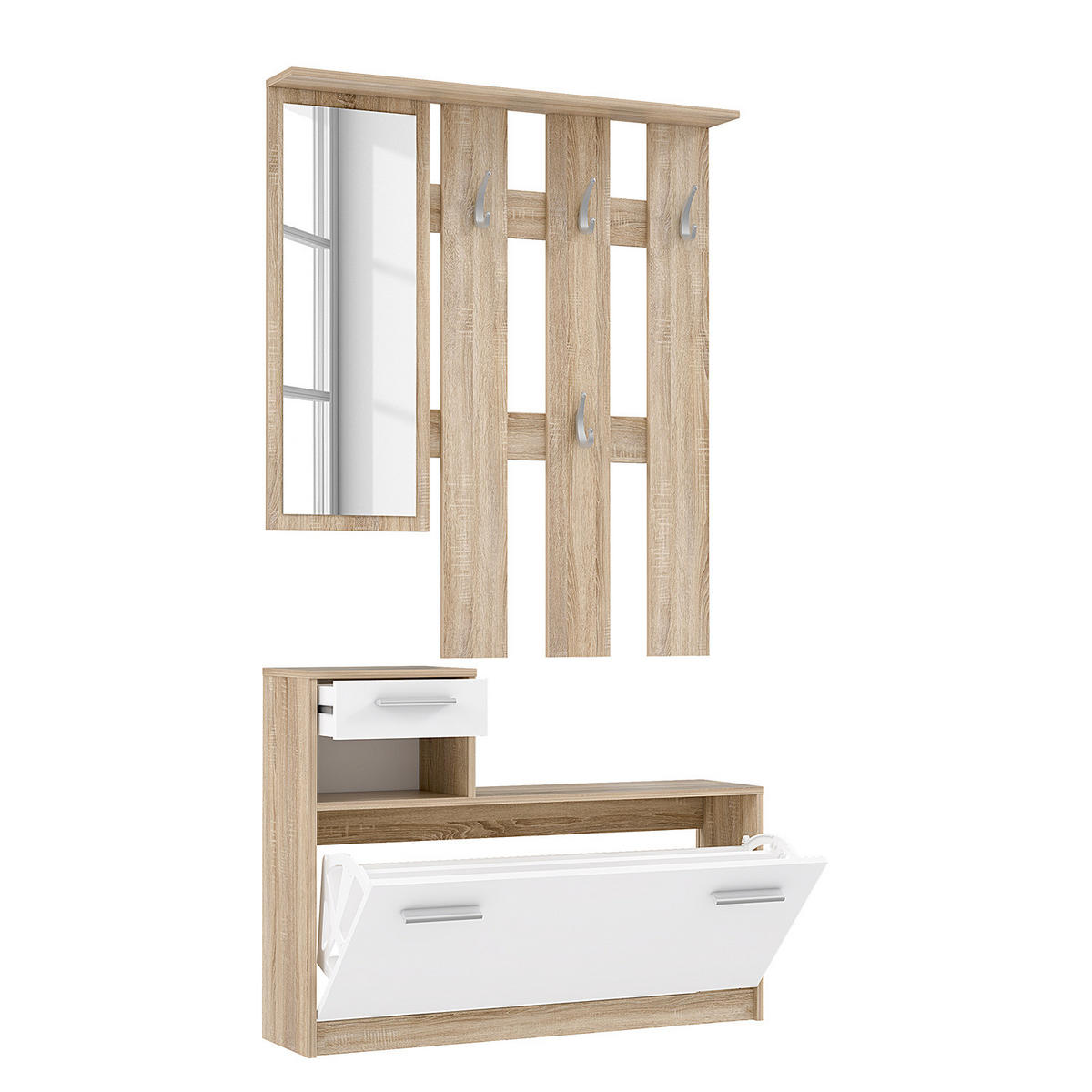 KOMPAKTGARDEROBE - Eichefarben/Weiß, Holzwerkstoff/Kunststoff (98/180/25cm) - home24