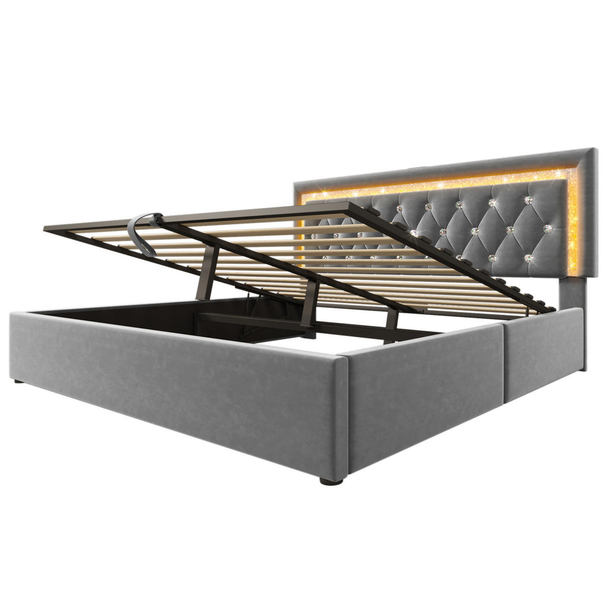 POLSTERBETT mit LED und Stauraum 140x200 cm Samt Grau - Grau, Metall (140/200cm) - Meubliv