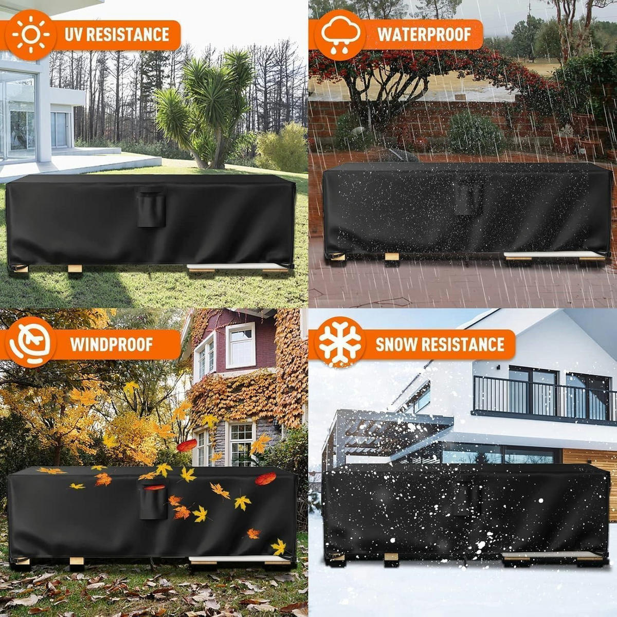 GARTENMÖBEL Abdeckung 123 x 123 x 74 cm Schwarz - Schwarz, Textil (123/74/123cm)