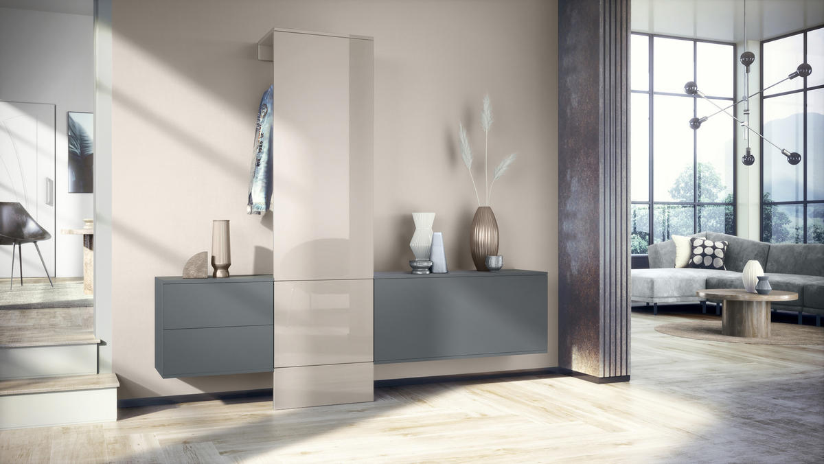 GARDEROBE Carlton Paneel in Sandgrau Hochglanz - Sandfarben, Holzwerkstoff (209/193/35cm) - Vladon
