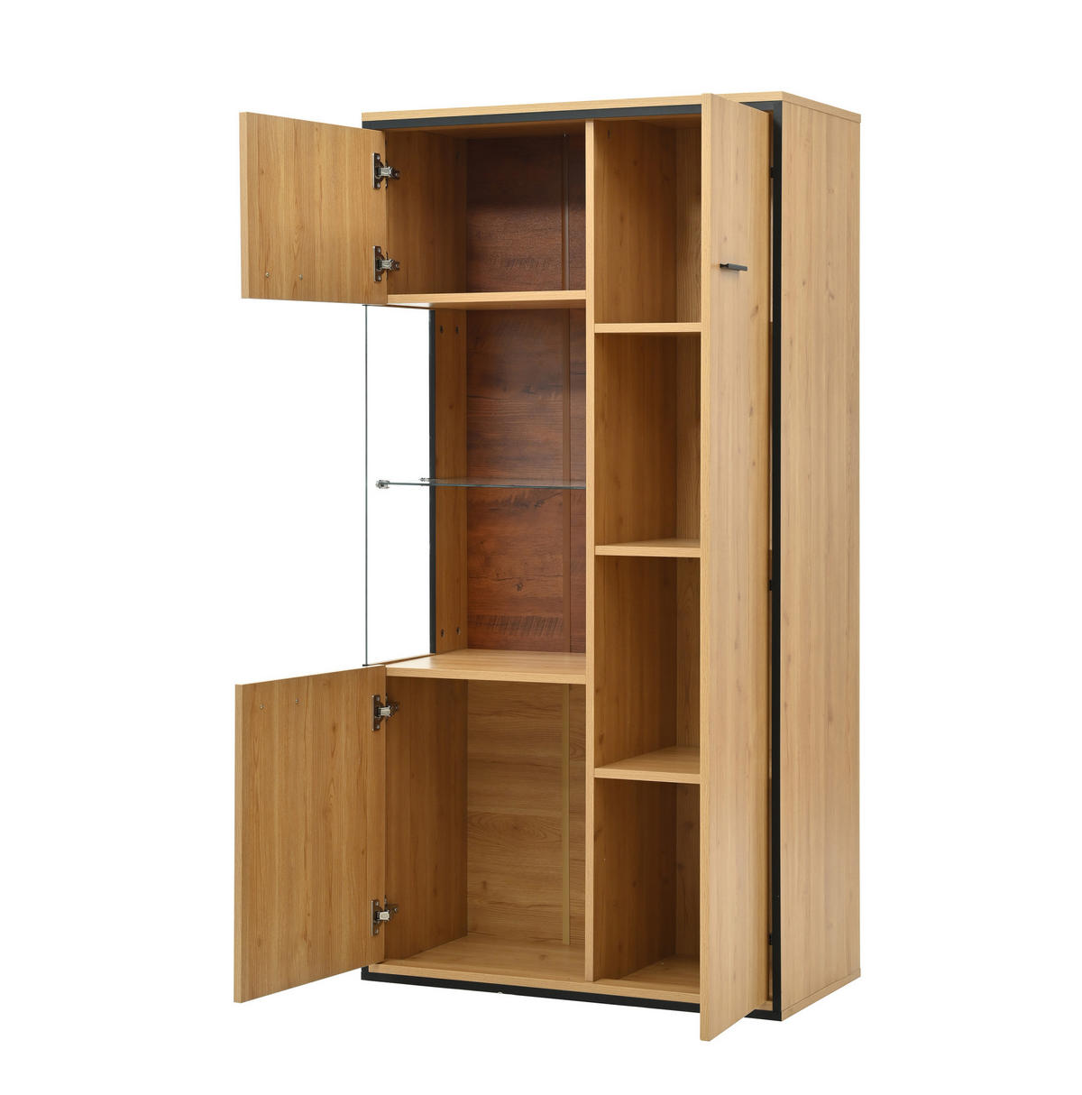 VITRÍNA 150/77,5/40 cm, MDF, prírodná s LED osvetlením - prírodná farba, kompozitné drevo (77.5/150/40cm) - BEAOK