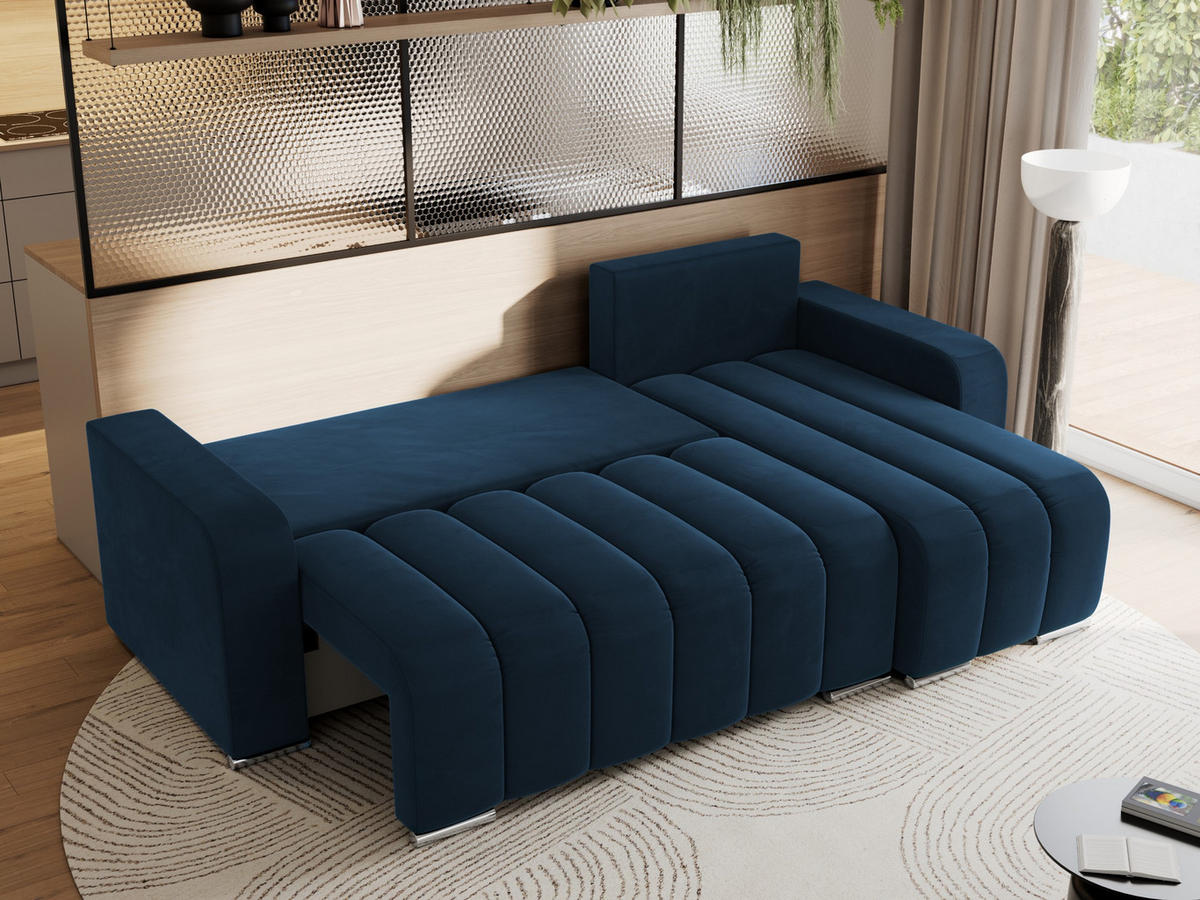 ECKSOFA KIRASSO L Dunkelblau Velvet - Dunkelblau/Grau, Textil (245/147cm) - MKS