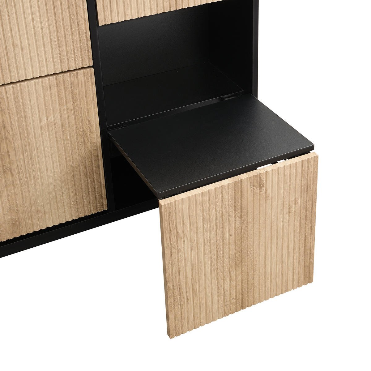 SCHUHSCHRANK in Schwarz und Naturfarben Schuhkipper mit Schuhwechselhocker für Flur, B100/T25/H100 cm - Schwarz/Naturfarben, Holzwerkstoff/Metall (100/100/25cm) - STILVORA