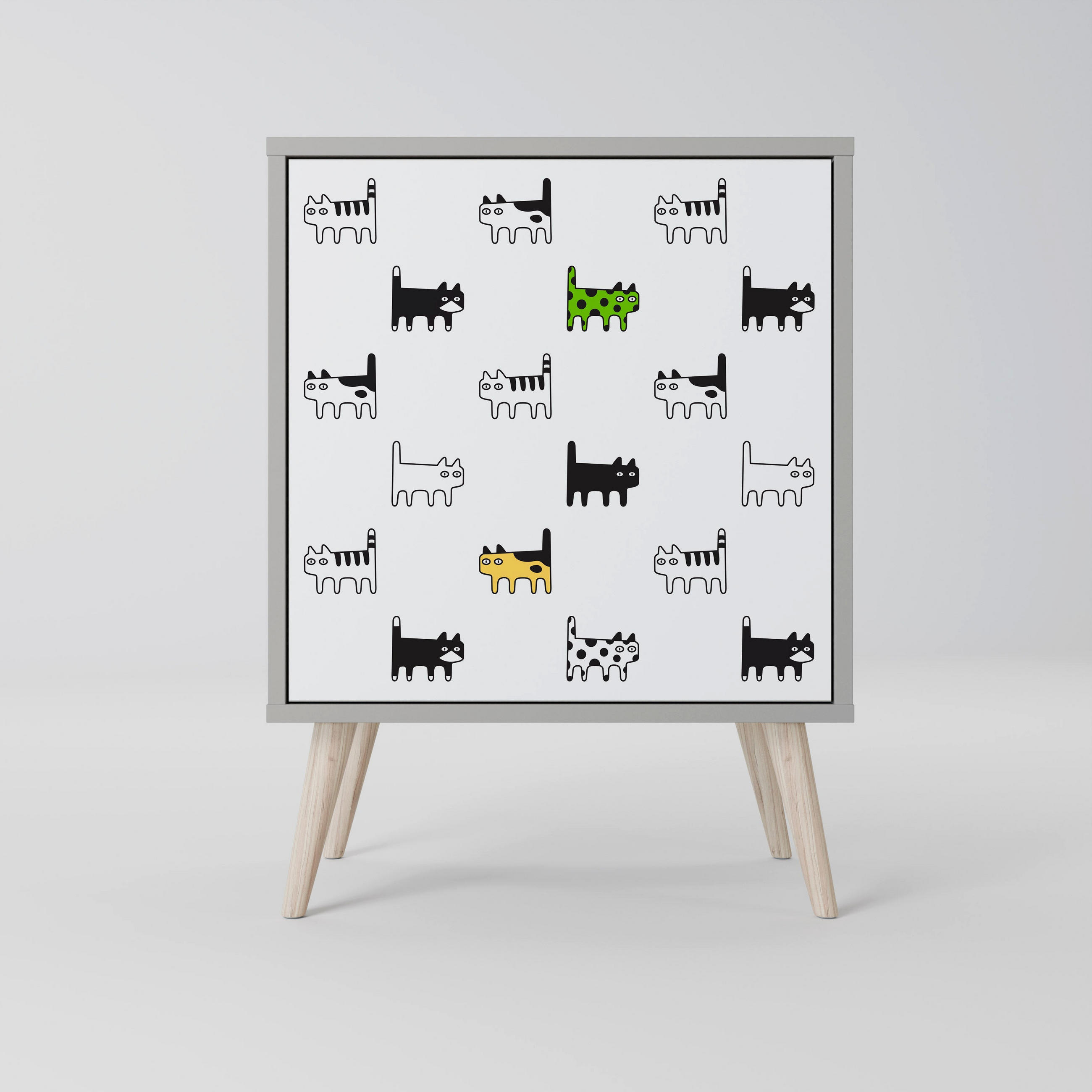 SIDEBOARD CATS COMPILATION, Grau, 57,5x42x77,5 cm, Schräge Buchenholzfüße - Buchefarben/Multicolor, Holzwerkstoff/Buchenholz (57.5/77.5/42cm) - SpaceRebels