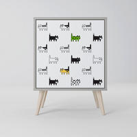 SIDEBOARD CATS COMPILATION, Grau, 57,5x42x77,5 cm, Schräge Buchenholzfüße - Buchefarben/Multicolor, Holzwerkstoff/Buchenholz (57.5/77.5/42cm) - SpaceRebels