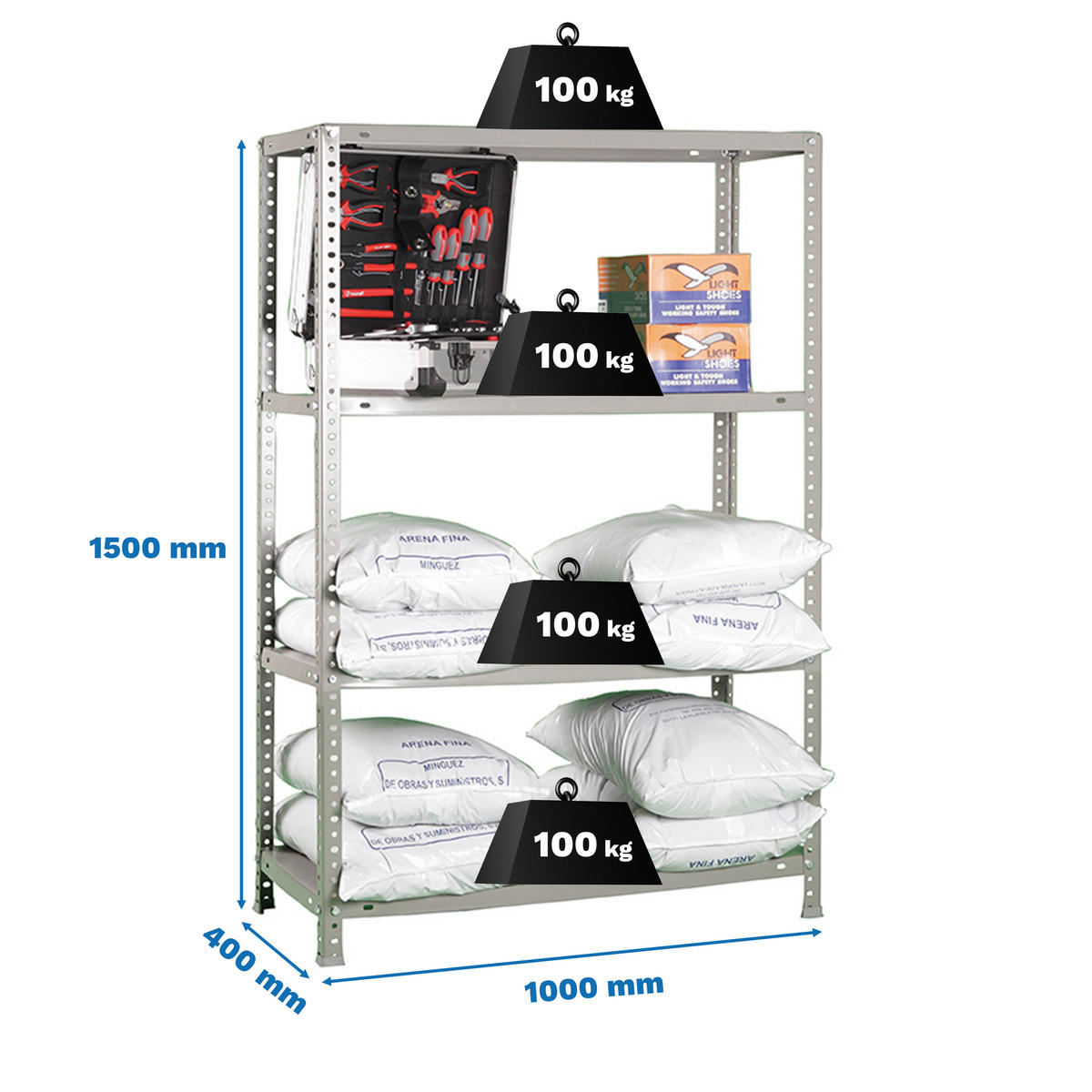 SCHRAUBREGAL PANDA MID | HxBxT 150x100x40cm | Fachlast 100kg | Grau - Grau, Metall (100/150/40cm) - PROREGAL