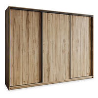 SCHWEBETÜRENSCHRANK NISSE 250/205/60 cm 3-türig mit Schubladen Eiche Wotan - Eiche Wotan/Schwarz, Holzwerkstoff (250/205/60cm) - MASSENO