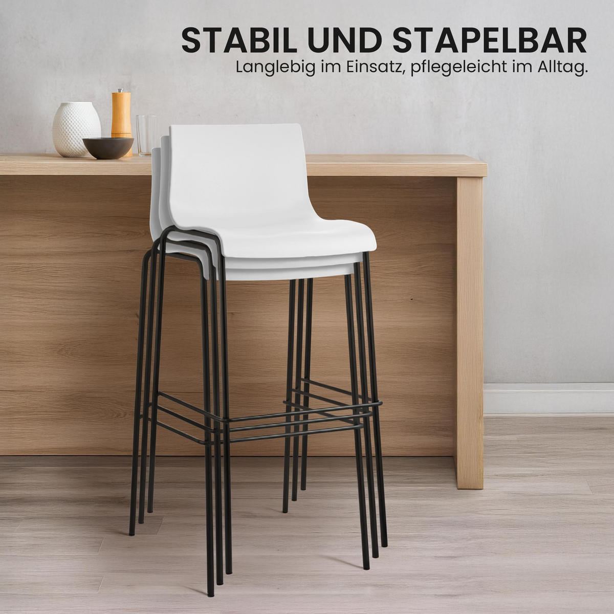 BARHOCKER 2er Set Kunststoff Weiß - Schwarz/Weiß, Kunststoff/Metall (43/100/48cm) - CLP