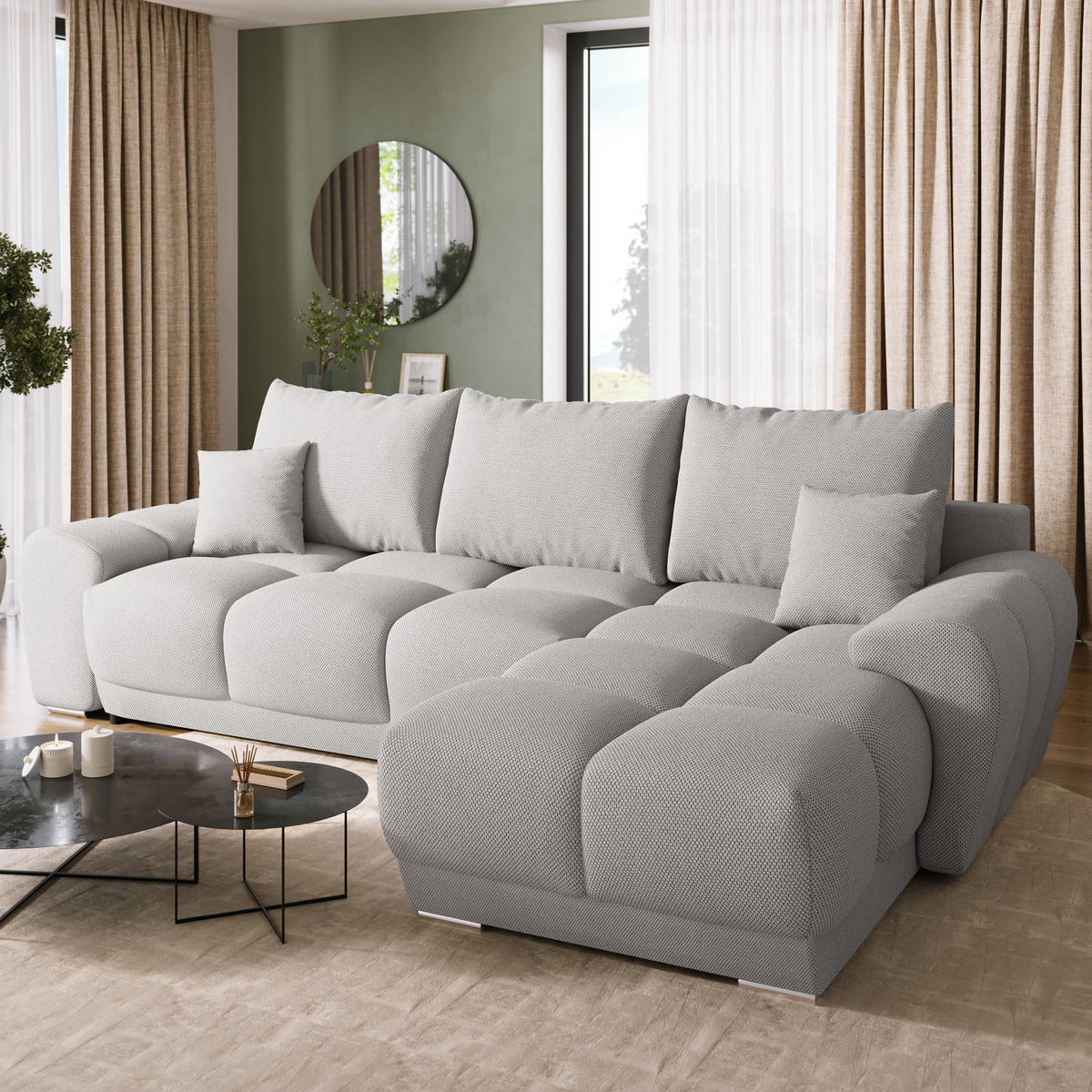 ECKSOFA Nubes mit Schlaffunktion Hellgrau - Silberfarben/Hellgrau, Kunststoff/Textil (290/180cm) - Bromarkt