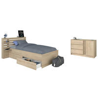 SCHLAFZIMMER-SET Eiche japanisch, Set 2-teilig mit Stauraumbett und Kommode - Eichefarben, Holzwerkstoff/Metall (152/89/217cm) - Parisot Meuble