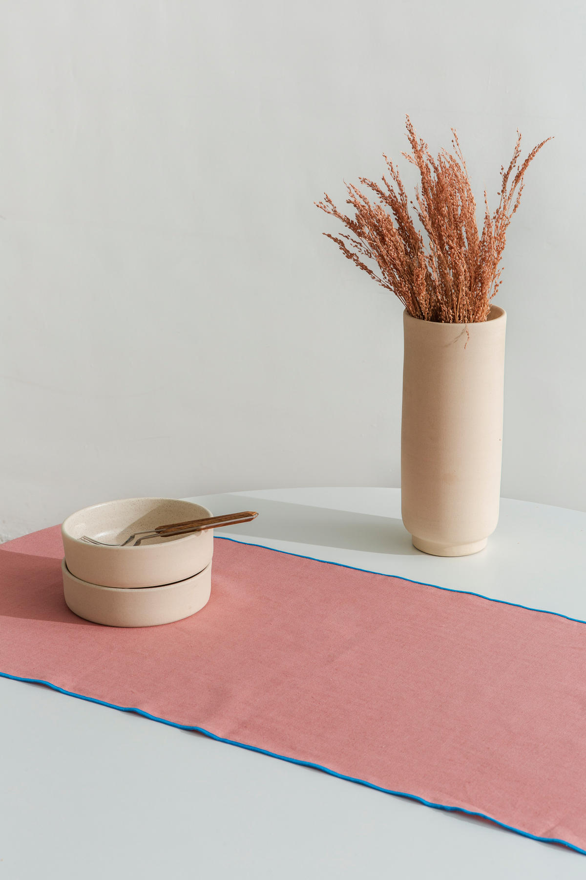 TISCHET 8-teilig, 100% Leinen, rosa und blau SET CONTRAST EDGE - Pink, Textil (40/130cm) - RNT By Really Nice Things