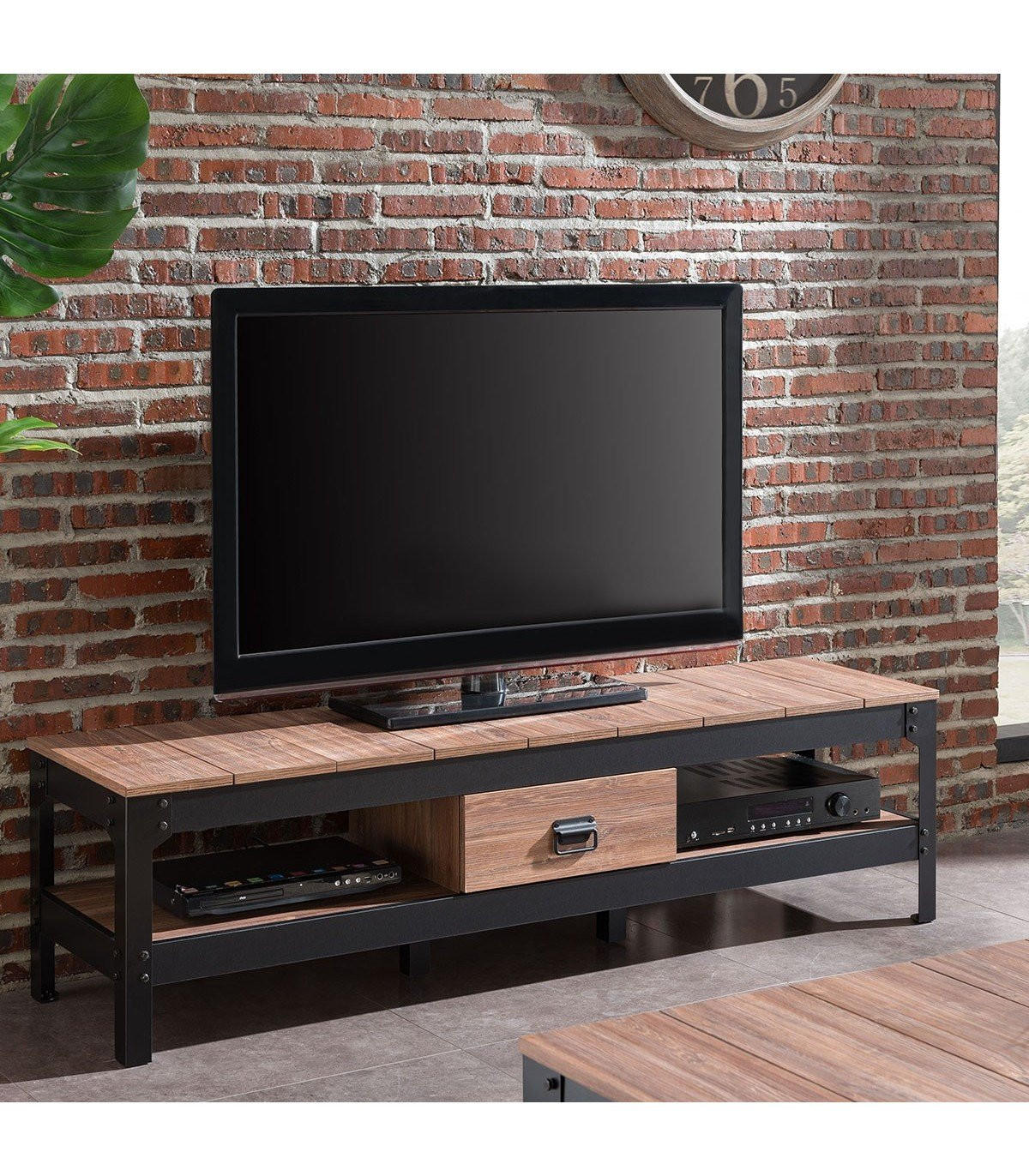 TV-MÖBEL Farbe Alt-Eiche mit 2 Ablagen und 1 Schublade - 151/38.5/40 cm - Nussbaumfarben, Holzwerkstoff (38.5/40/150.9cm) - Calicosy