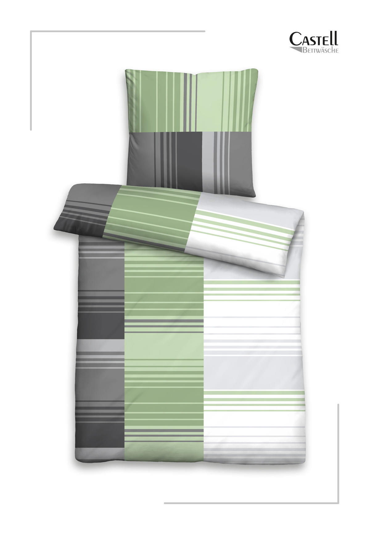 BETTWÄSCHE-GARNITUR Renforcé Streifenmix fichte, 135x200 cm + 80x80 cm - Dunkelgrün, Textil (135/200cm) - Castell