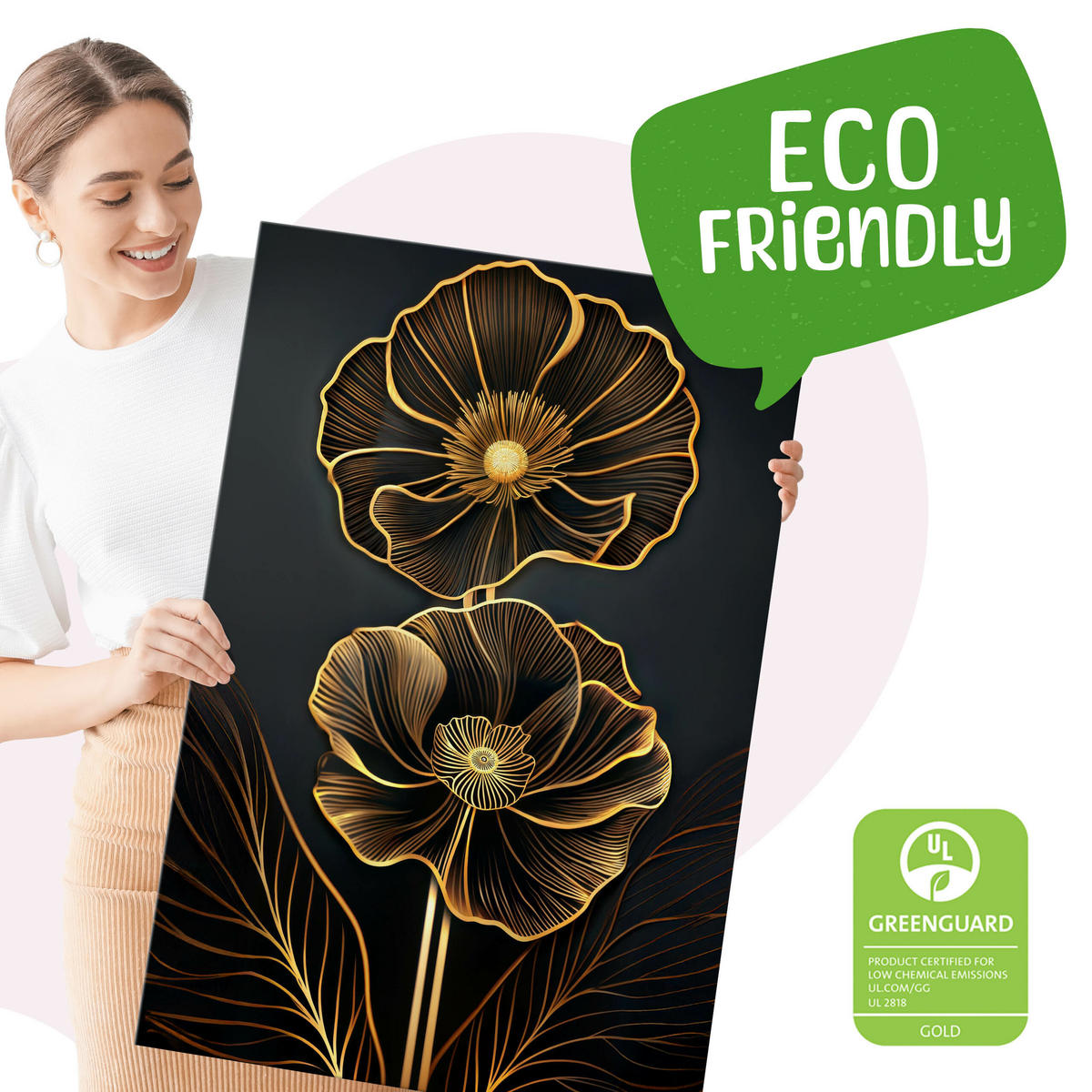 LEINWANDBILDER 3-es Set Abstrakte Blumen - Beige/Schwarz, Textil (90/40cm) - Muralo