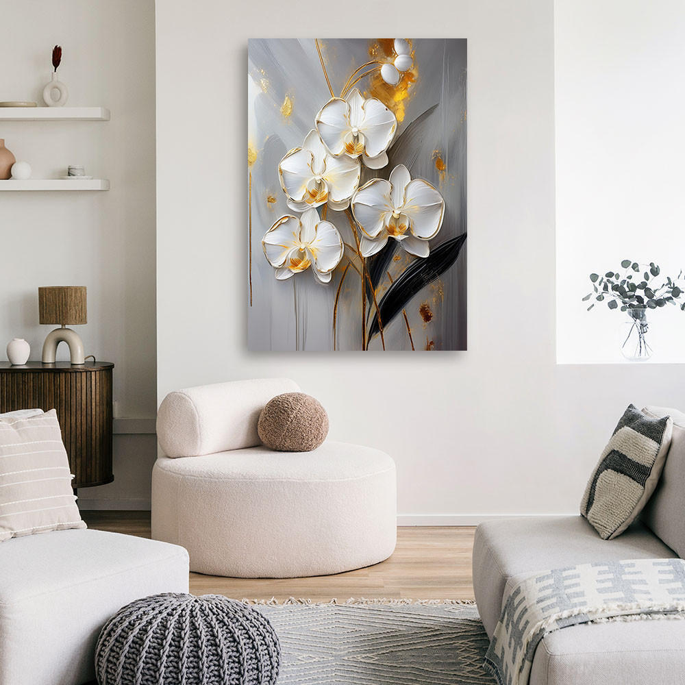 LEINWANDBILD Weiße Orchideen-Glamour-Blumen 40x60cm - Weiß, Textil (40/60cm) - Feeby