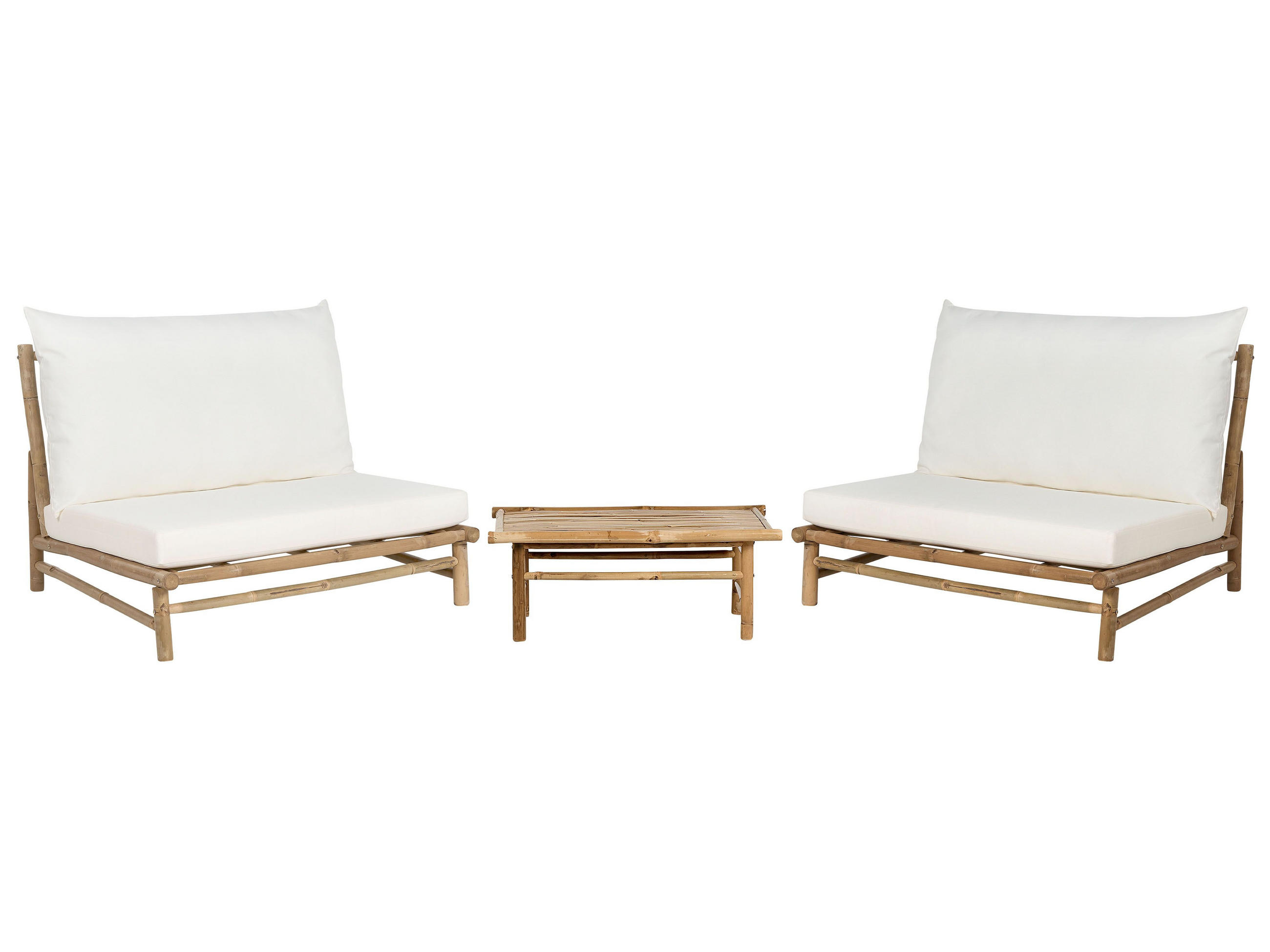 LOUNGE SET 2-Sitzer Hellbraun Auflagen cremeweiß Todi - Hellbraun/Creme, Holz - Beliani