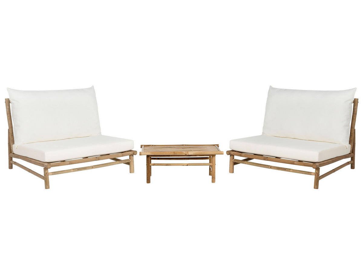 LOUNGE SET 2-Sitzer Hellbraun Auflagen cremeweiß Todi - Hellbraun/Creme, Holz - Beliani