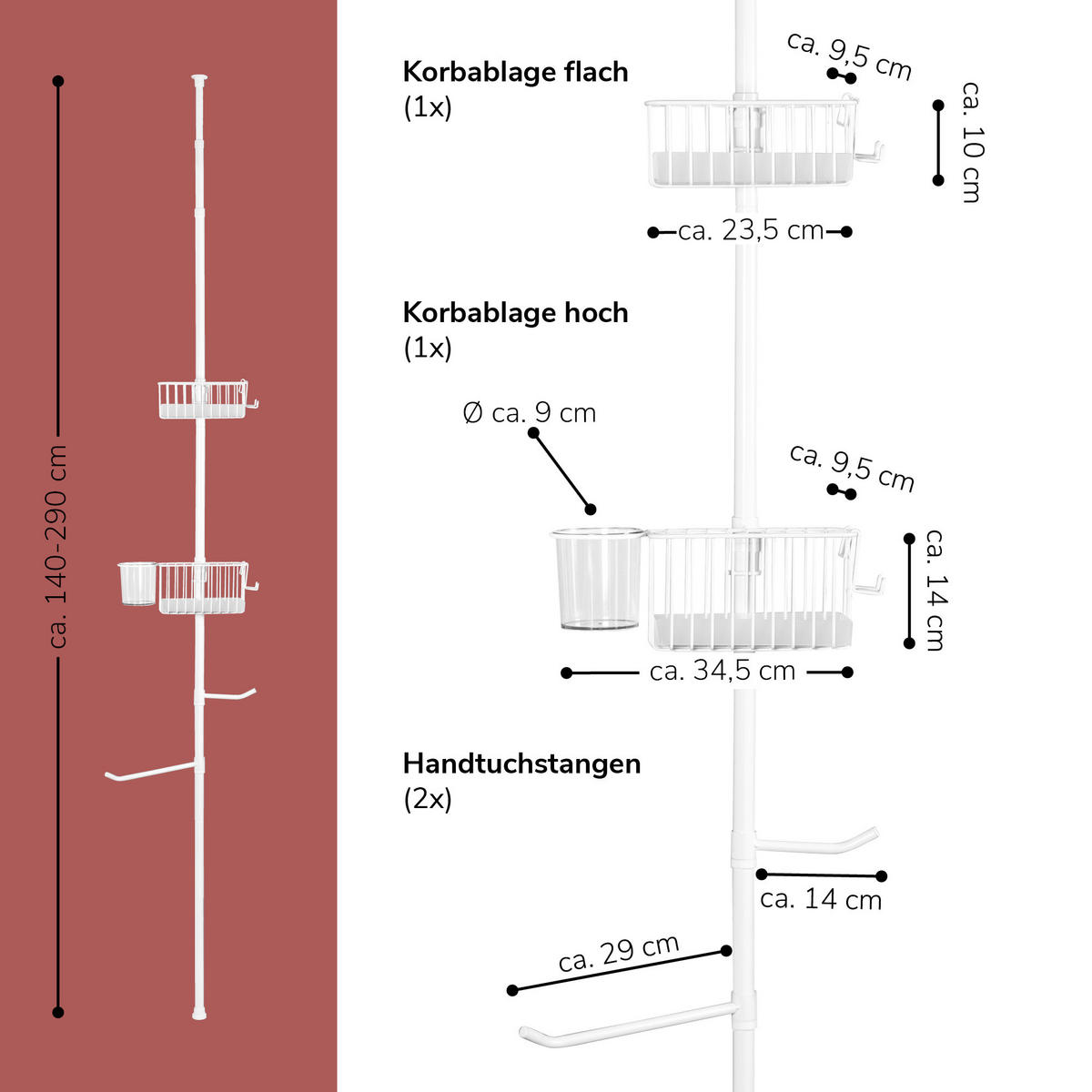BADREGAL, weiß - Weiß, Metall (34.5/290/14cm) - bremermann