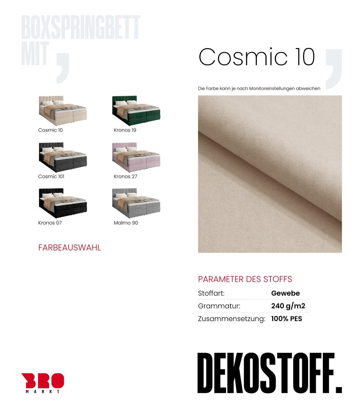 BOXBETT Denver mit Topper 160/200 Ecru - Ecru, Holzwerkstoff/Textil (160/200cm) - Bromarkt