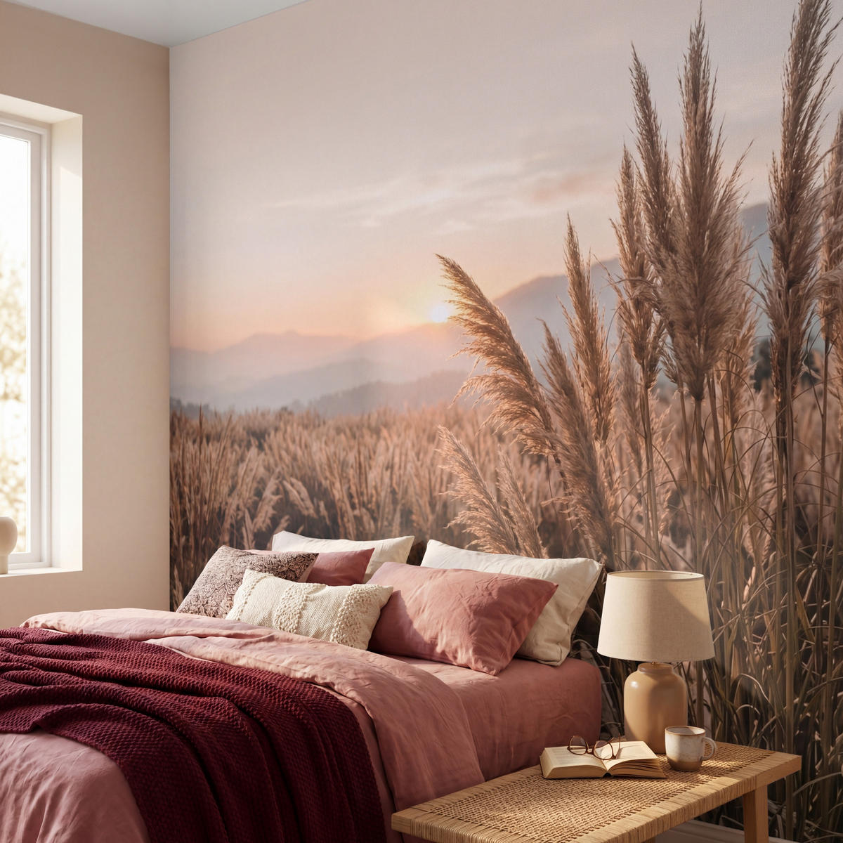 TAPETE - Gras - Feld - Sonne - Natur - 260x280 cm - Sandfarben, Papier (260/280cm) - OnlyWow