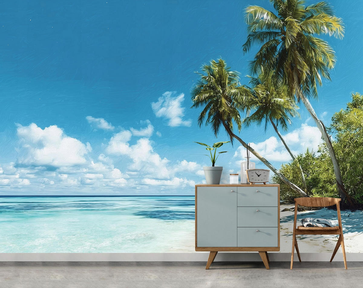 FOTOTAPETE 3D Effekt Strand Meer Palmen Hawaii 200x140 - Multicolor, Papier (200/140cm) - Wallarena
