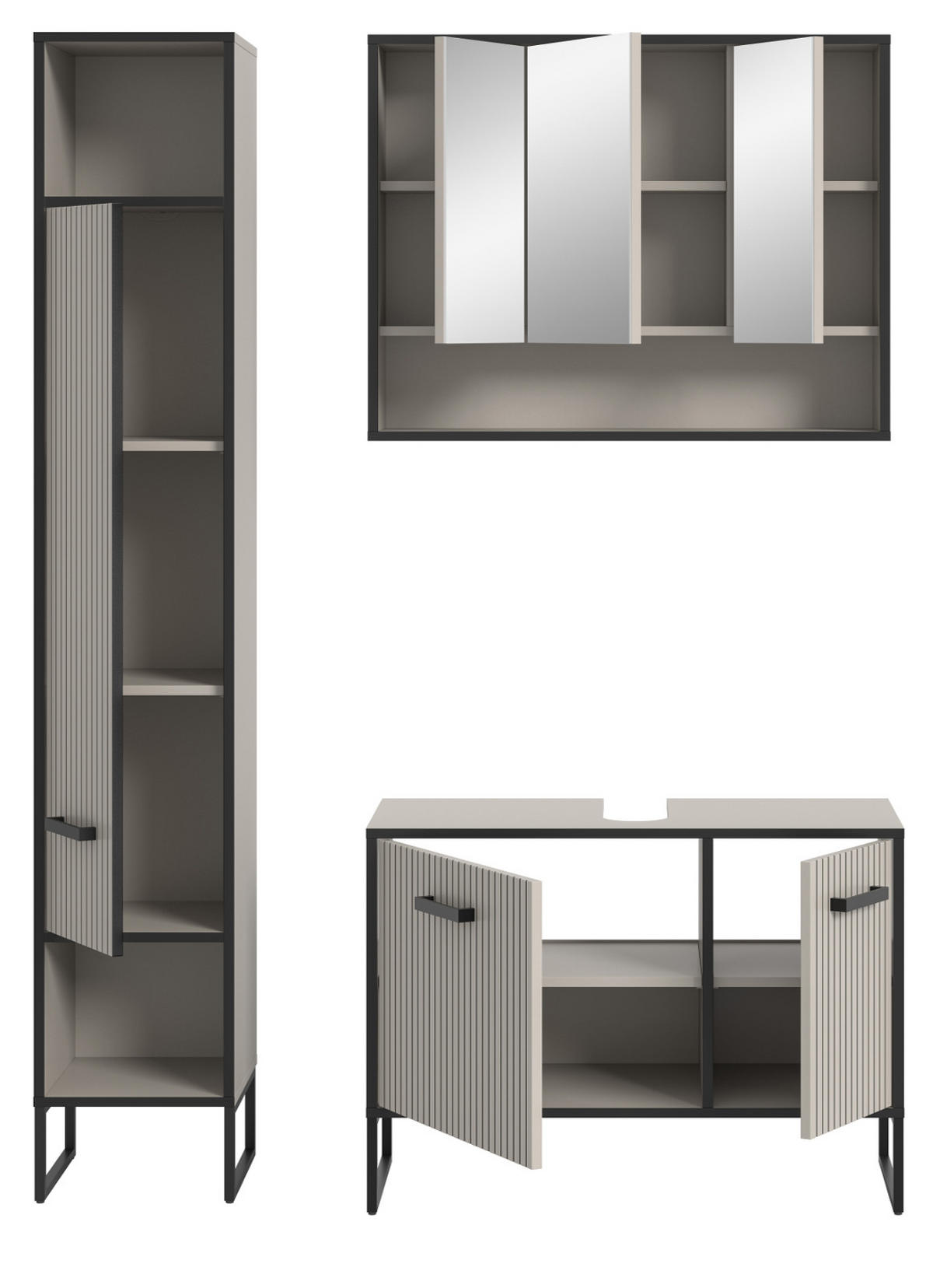 BADMÖBEL-SET 3-teilig Scana in schwarz, sand 125 cm, Kombination mit Soft-Close - Sandfarben/Schwarz, Glas/Holzwerkstoff (125/192/36cm) - Inn.Furn