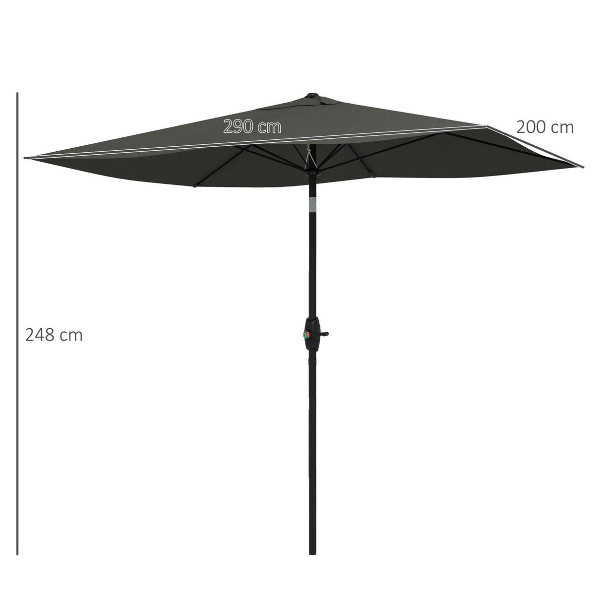 SONNENSCHIRM DE-11464 rechteckig, neigbar, mit Kurbel Dunkelgrau - Grau, Metall (200/290cm) - ComfortXL