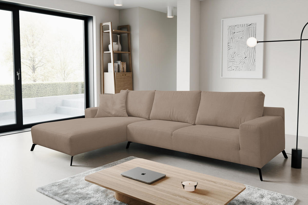 ECKSOFA Aspen in L-Form, Coach Farbe: Braun, Velourstoff, Ottomane Links - Braun, Textil (187/312cm) - VENASI MÖBEL