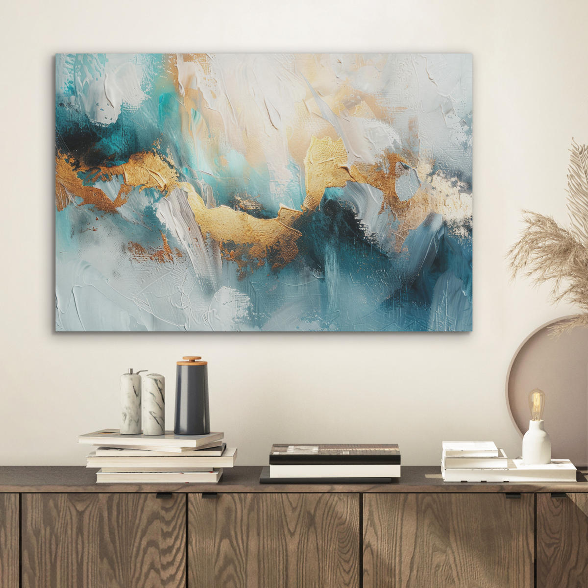 AKUSTIKBILD Abstrakt - Kunst - Gold - Blau Wanddeko 70x50 cm - Petrol, Kunststoff (70/50/0.9cm) - MuchoWow